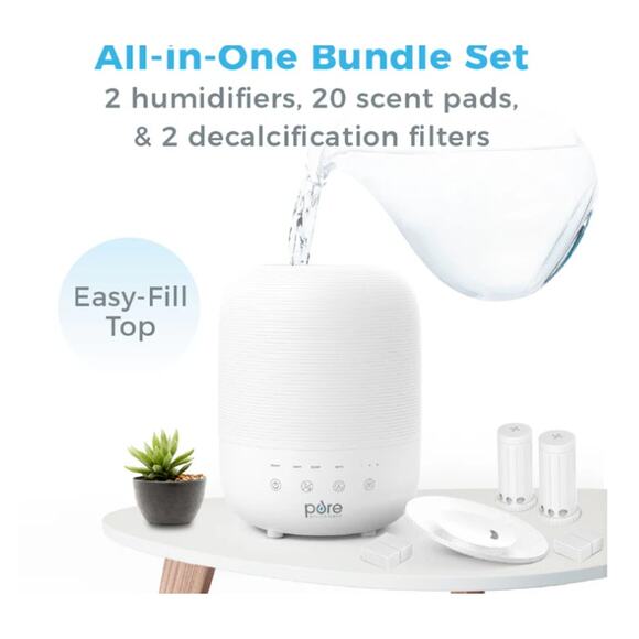 HUMe Sense 2-Pack Bundle - 2 Humidifiers, 2 Filters, & 20 Scent Pads - Picture 2 of 5